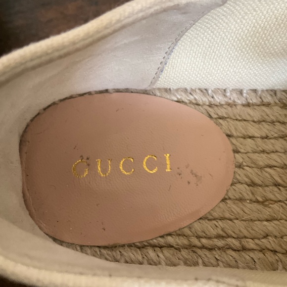 GUCCI 
Canvas Logo Lace-Up Platform Espadrilles 36 Greggio Grege - Picture 11 of 15